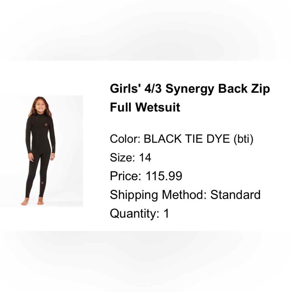 Girls’ Billabong wetsuit